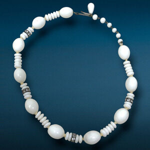 Vintage 1960's West Germany White Glass Bead Choker Rhinestone Spacer Necklace